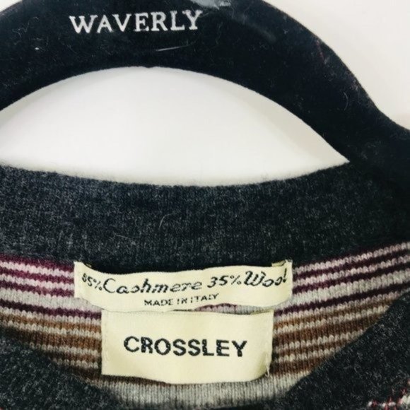 Crossley Cashmere Wool Pullover Sweater Striped Black Gray Men Size Small - Picture 4 of 4